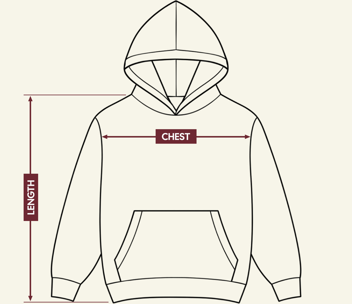 Hoodies size chart — front